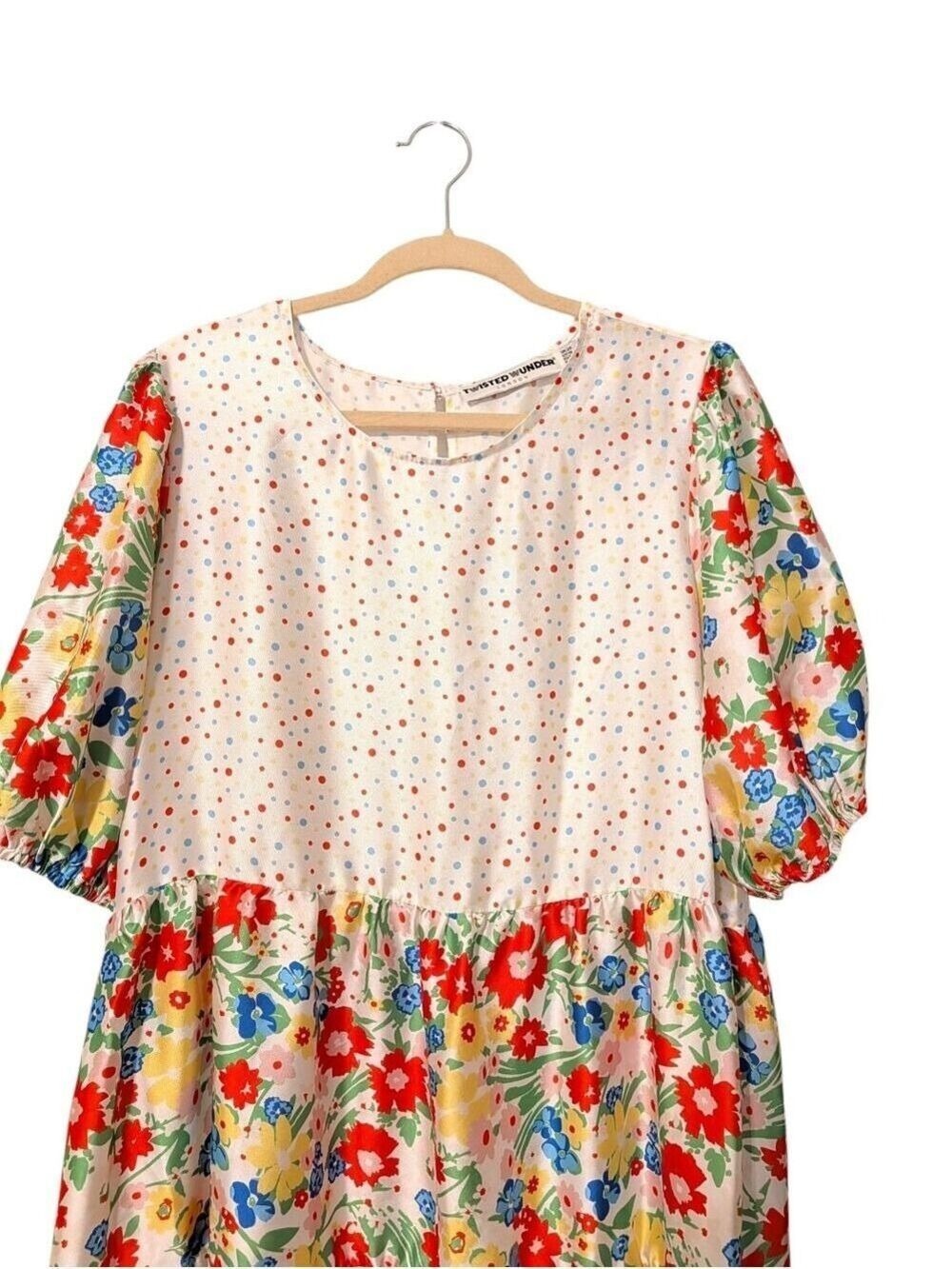 White Multi Floral Maxi Dress Puff Sleeve - Picture 4 of 8